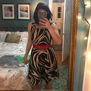 Dressbarn zebra print dress with red belt